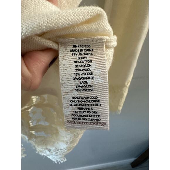 Soft Surroundings Sweater Women's Small Ivory Isabeau Wool Cashmere Lace Trim - Picture 2 of 5